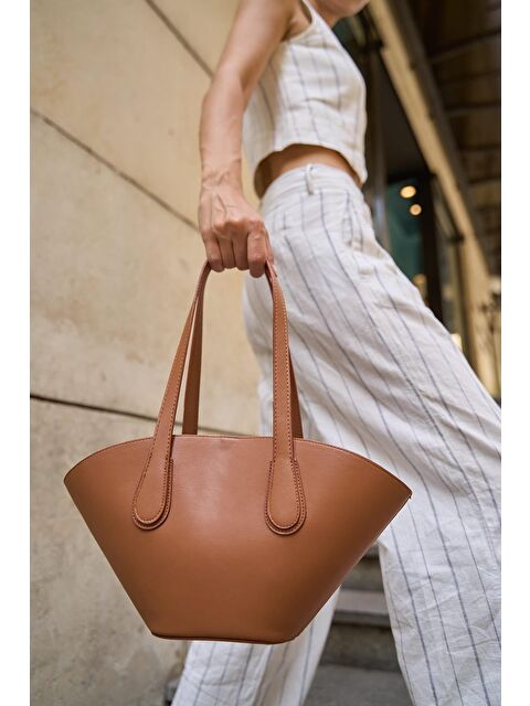 MADAMRA Deri Görünümlü Shopper Çanta Taba - S000233123-37454