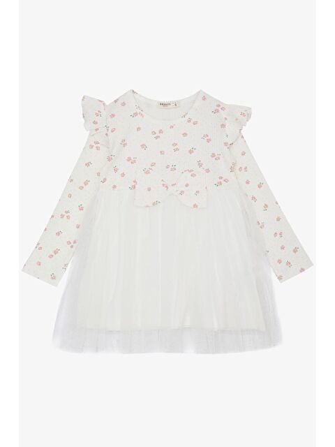 Breeze Kız Çocuk Uzun Kollu Elbise Çiçek Desenli Fırfırlı Fiyonklu Ekru (3-6 Yaş) - S000147269-19965