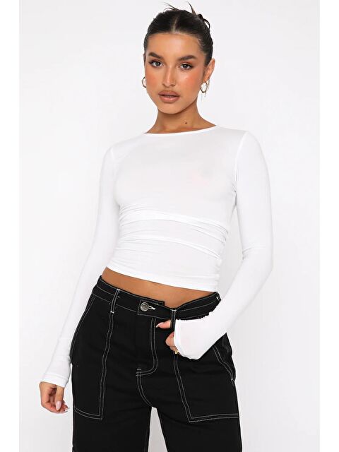 Madmext Beyaz Basic Slim Kadın Body Mg1994 - S000142223-20063