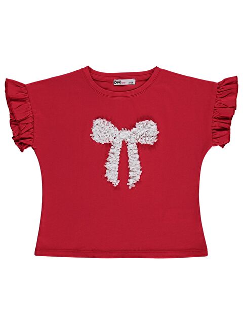 Civil Girls Kolu Fırfırlı 4-9 Yaş Tişört - Kırmızı