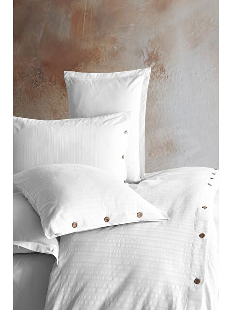 Nordqueen %100 Pamuk Çift Kişilik Düğmeli Nevresim Seti Arsida Beyaz - S000115246-20063