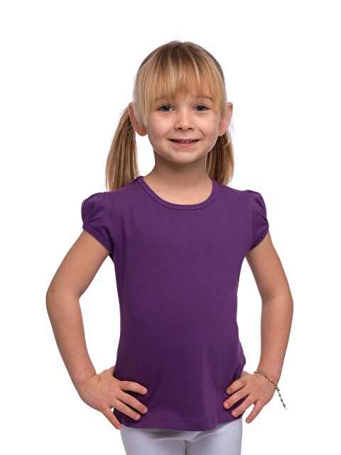 Lovetti Mor Kız Çocuk Kısa Kollu Basıc Tişört - S000053701-20042