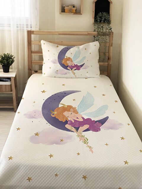 Evmila Melek Kız Desenli Soft Baskılı Tek Kişilik 160x220 Cm Pike- Beyaz - S000128654-23173