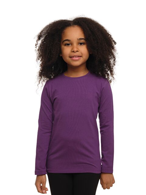 Lovetti Mor Unısex Sıfır Yaka Uzun Kollu Tişört - S000053556-20042