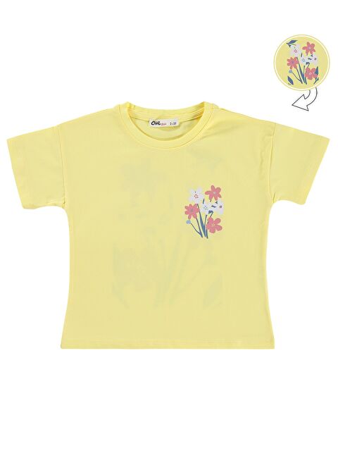 Civil Girls Renkli Çiçek Baskılı 2-5 Yaş Tişört - Sarı
