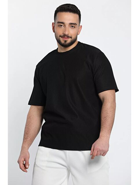 Mishar İtalia Bisiklet Yaka Jakarlı Oversıze Erkek Tişört - S000302366-19351