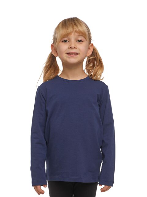 Lovetti Açık Lacivert Unısex Sıfır Yaka Uzun Kollu Tişört - S000053556-19459