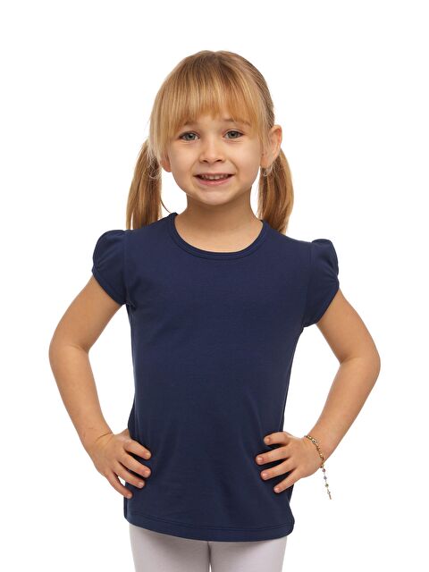 Lovetti Açık Lacivert Kız Çocuk Kısa Kollu Basıc Tişört - S000053701-19459
