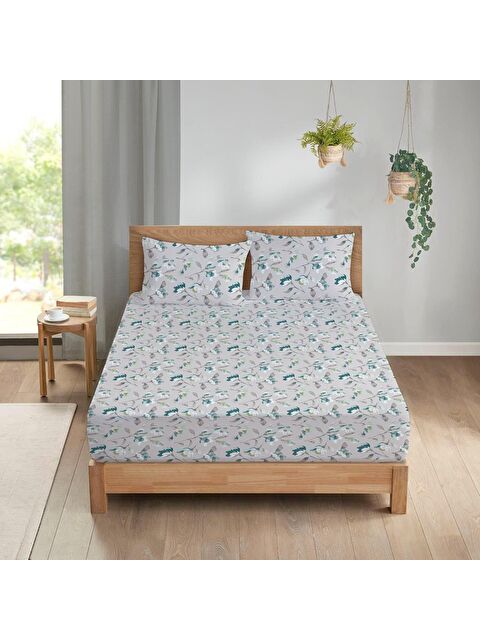 Evmila Yaprak Desen Baskılı Çift Kişilik 180x200 Cm Çarşaf Takımı - S000124195-23173