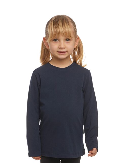 Lovetti Koyu Lacivert Unısex Sıfır Yaka Uzun Kollu Tişört - S000053556-29672