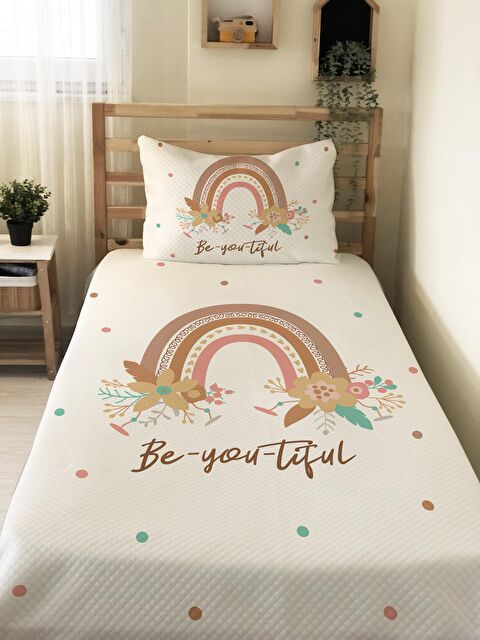 Evmila Desenli Soft Baskılı Tek Kişilik 160x220 Cm Pike- Beyaz - S000128656-23173