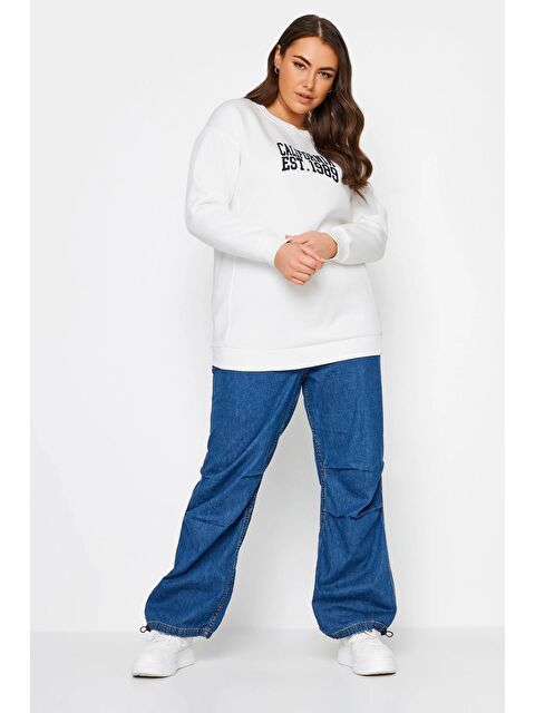 Stil Diva Büyük Beden Bisiklet Yaka İşleme Baskılı Uzun Kollu Sweatshirt - S000244353-20063