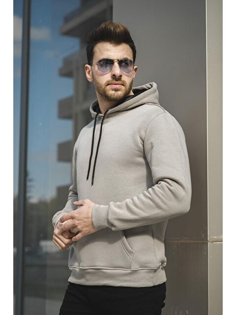 Oksit Janvier Üç İplik Şardonlu Fitted Kapüşonlu Basic  Erkek Hoodie - S000125228-18194