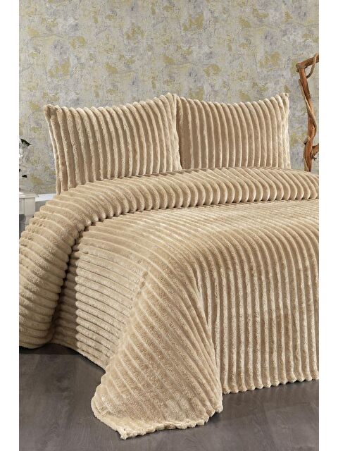 Çeyiz Diyarı Granada Pelüş Çift Kişilik Yatak Örtüsü Cappucino - S000497419-19413