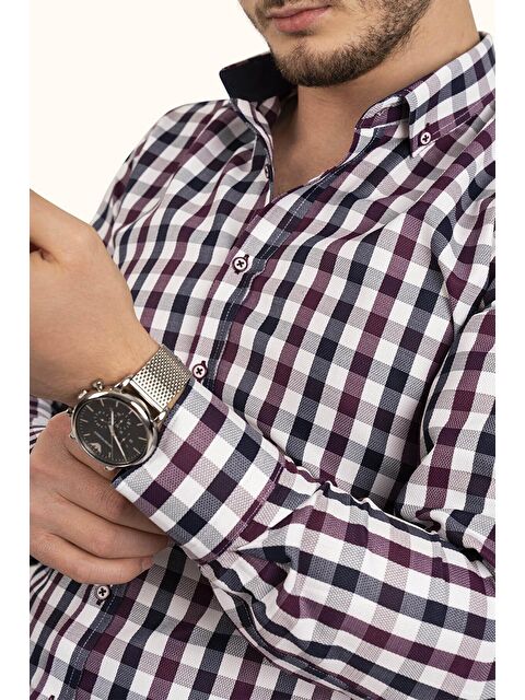 Etikmen Bordo Lacivert Kareli Slimfit Erkek Gömlek - S000121514-37253