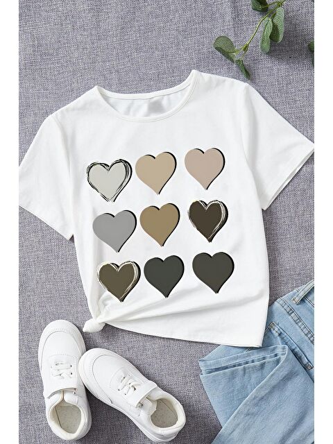 uyguntarz Çocuk Kalp Baskılı Pamuklu Tshirt - S000242944-20063