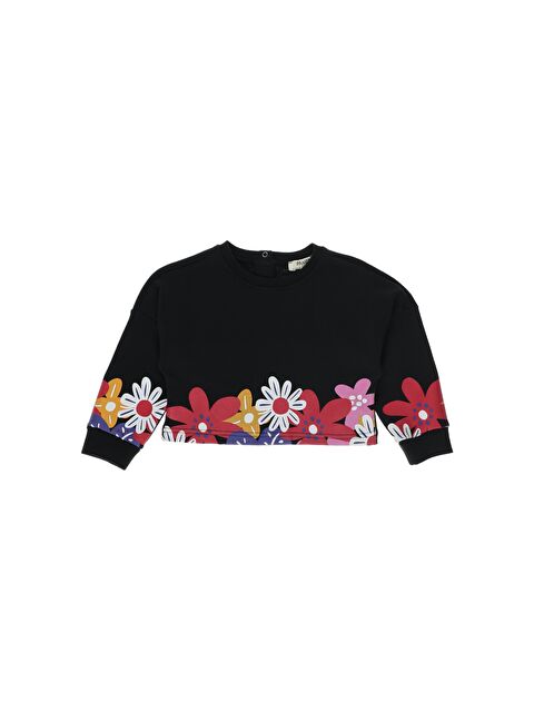 Panço Kız Çocuk Etek Ucu Çiçekli Crop Sweatshirt - S000260787-19351