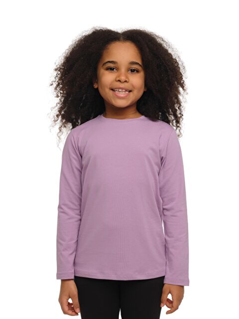 Lovetti Lila Unısex Sıfır Yaka Uzun Kollu Tişört - S000053556-17878