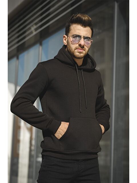 Oksit Janvier Üç İplik Şardonlu Fitted Kapüşonlu Basic  Erkek Hoodie - S000125228-19351