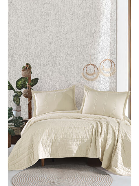 Clasy Ranforce %100 Pamuk Çift Kişilik Yatak Örtüsü Seti Avola Ekru - S000261668-19965