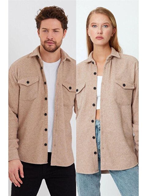 Tarz Cool Gri Çift Cep Kapaklı Unisex Oduncu Gömlek - S000168269-26429