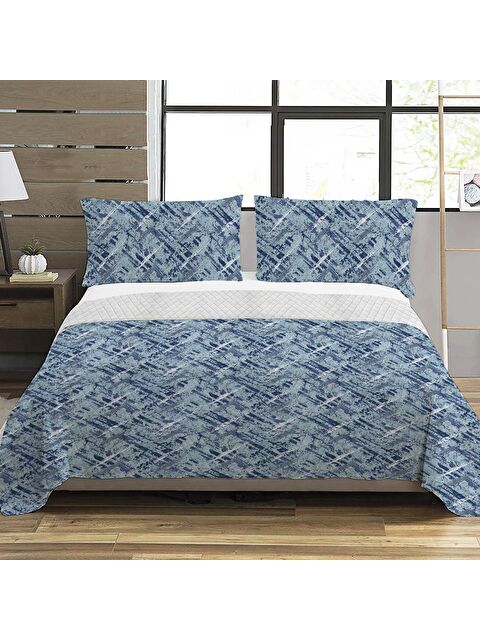 Evmila Modern Desen Çift Kişilik Baskılı Pike (200x220 Cm) Mavi - S000124196-23173