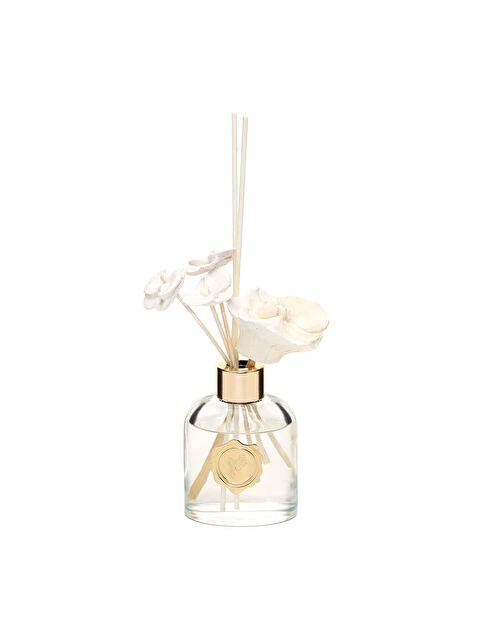 Missi 130 ml Elips Cam Şişe Seramik Çiçek Taşlı Bambu Çubuklu Oud Vanilya Oda Kokusu - S000292321-19965