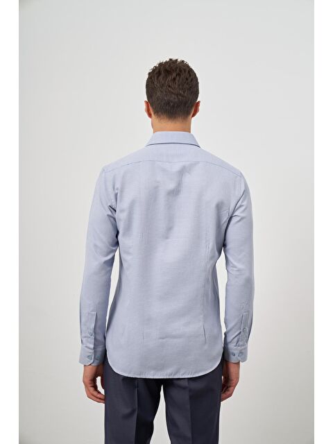 İMZA Koyu Mavi Uzun Kol Kendinden Armürlü Cepsiz Pamuklu Classic Slim Fit Gömlek 1004245161 - S000357328-19393