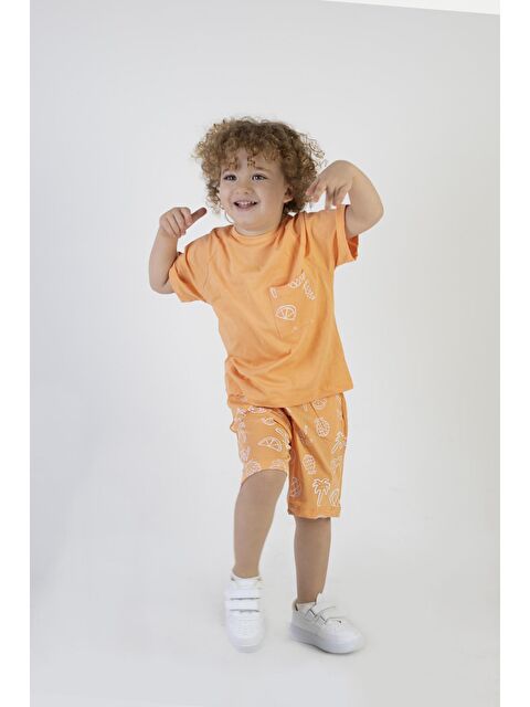 Harika Kids Erkek Çocuk Palmiye Baskılı Turuncu Renk Kısa Kollu Şortlu Alt Üst Takım - S000152159-20013
