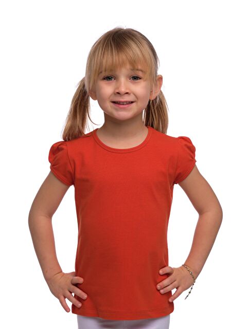 Lovetti Kiremit Kız Çocuk Kısa Kollu Basıc Tişört - S000053701-18657
