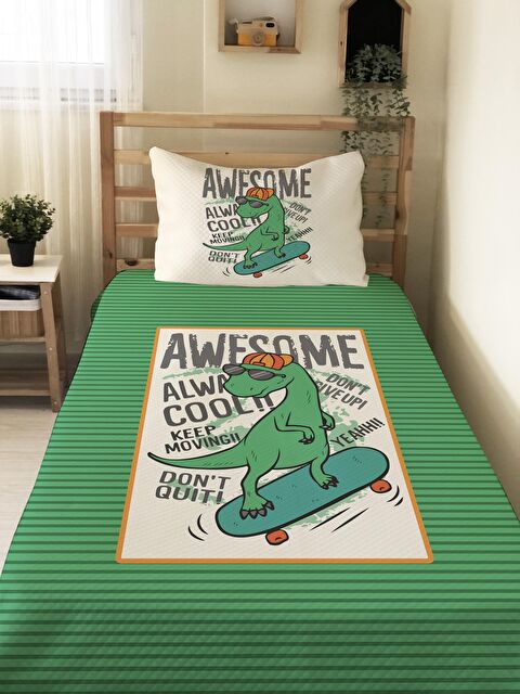 Evmila Dinozor Desenli Soft Baskılı Tek Kişilik 160x220 Cm Pike- Yeşil - S000128667-23173