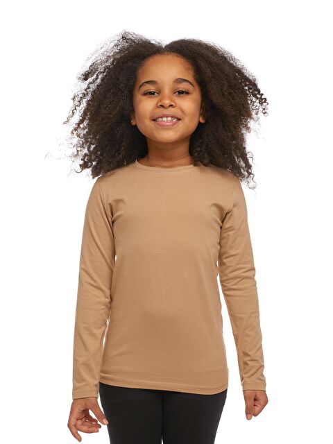 Lovetti Sütlü Kahve Unısex Sıfır Yaka Uzun Kollu Tişört - S000053556-29705