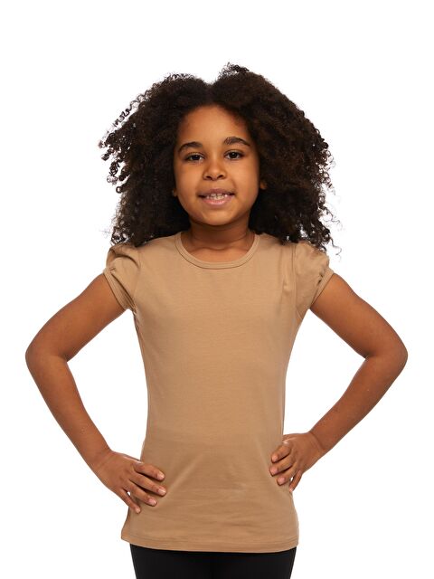 Lovetti Sütlü Kahve Kız Çocuk Kısa Kollu Basıc Tişört - S000053701-29705