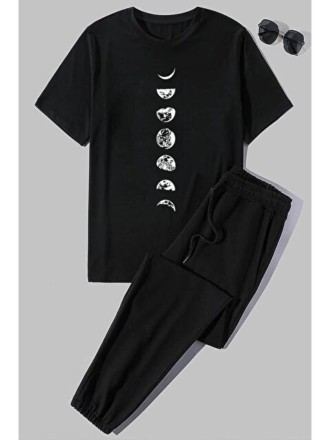 uyguntarz Unisex Moon Phases Baskılı 2'li Eşofman Takımı - S000240342-19351