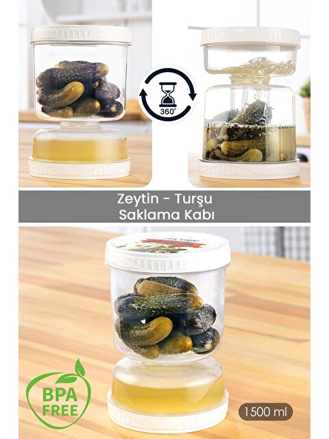 Meleni Home Süzgeçli Sızdırmaz Zeytinlik Çevir Kullan Turşuluk Saklama Kabı 1,5 lt Şeffaf - S000129626-26865