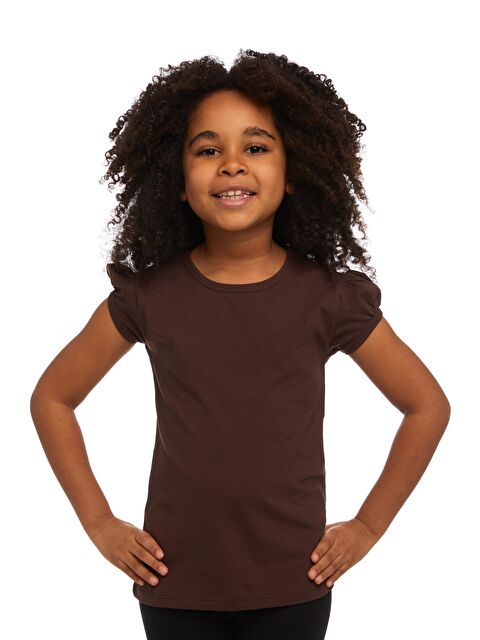 Lovetti Kahverengi Kız Çocuk Kısa Kollu Basıc Tişört - S000053701-19413