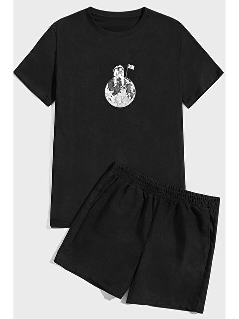 uyguntarz Astronot Baskı Şort %100 Pamuk Takım - S000240986-19351