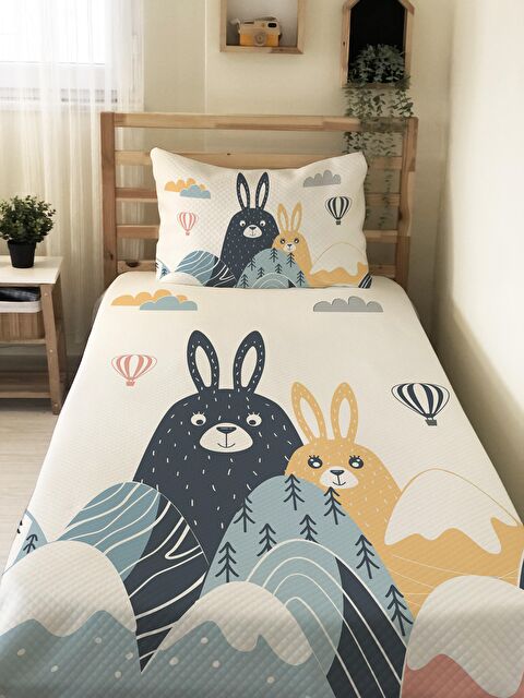 Evmila Dağ Tavşan Desenli Soft Baskılı Tek Kişilik 160x220 Cm Pike- Beyaz - S000128678-23173