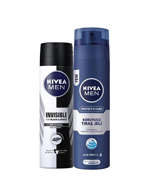 NIVEA İnvisible Black&White Orginal Erkek Deosprey 150 ml+Tıraş Jeli Koruyucu Ve Bakım İçin 200 ml - S000113156-26865