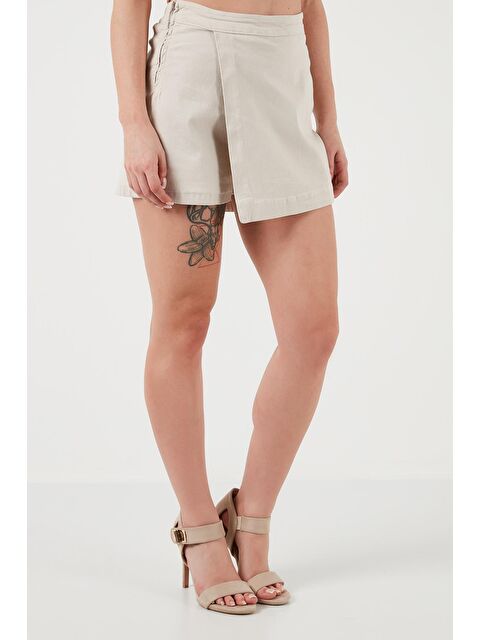 Lela Pamuklu Fermuarlı Asimetrik Mini Kadın Şort Etek 668Yp4411 - S000164624-25636