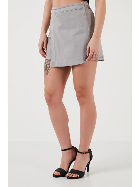 Lela Pamuklu Fermuarlı Asimetrik Mini Kadın Şort Etek 668Yp4411 - S000164624-20600