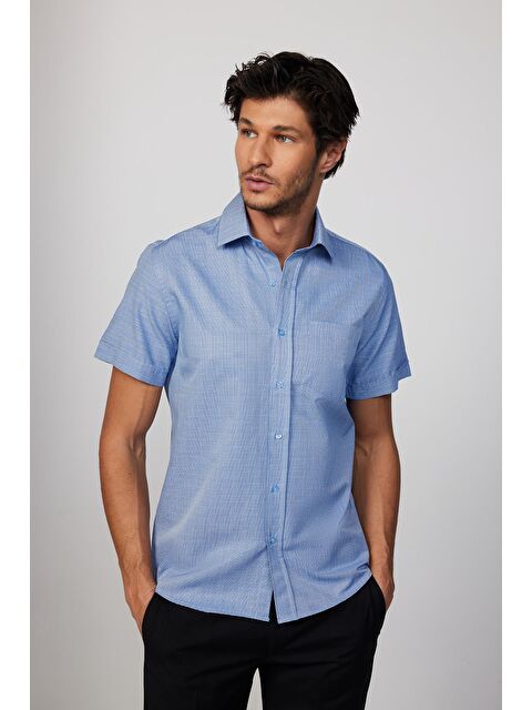 TUDORS Klasik Fit Kısa Kol Tek Cep Yazlık Pamuklu Erkek Gömlek
