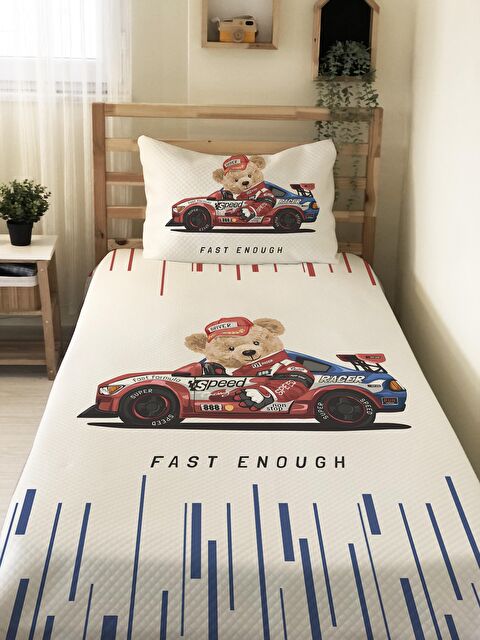 Evmila Yarışcı Teddy Desenli Soft Baskılı Tek Kişilik 150x220 Cm  Pike - S000126167-23173