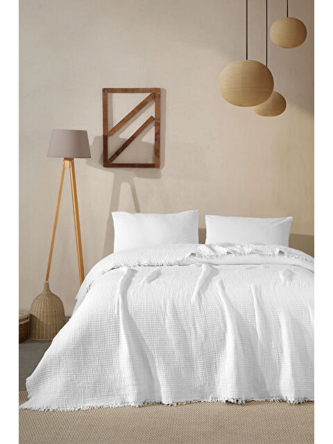 Varol %100 Pamuk Beyaz Müslin Püsküllü Pike – Battal Boy (230x250 cm) - S000464109-20063