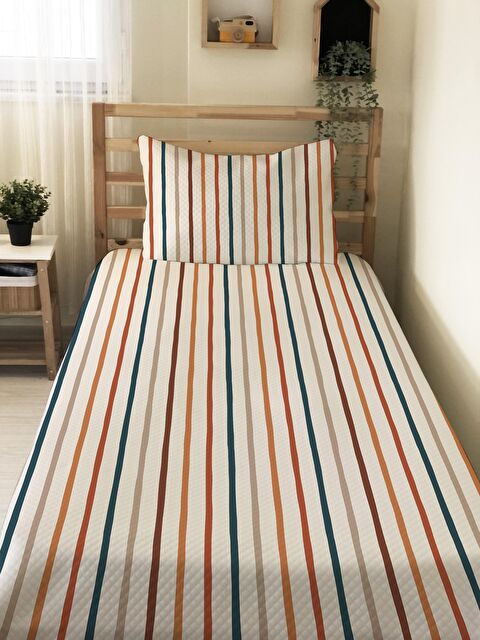 Evmila Çizgi Desenli Soft Baskılı Tek Kişilik 160x220 Cm Pike- Renkli - S000128682-23173
