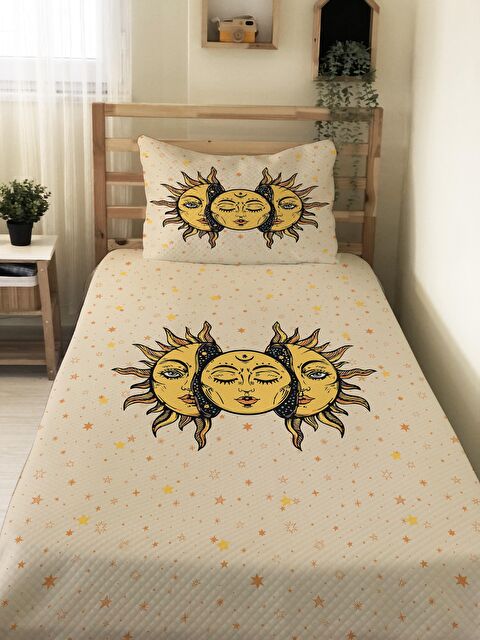 Evmila Güneş Desenli Soft Baskılı Tek Kişilik 160x220 Cm Pike- Sarı - S000128684-23173