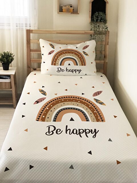 Evmila Desenli Soft Baskılı Tek Kişilik 160x220 Cm Pike- Beyaz - S000128686-23173