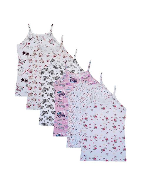 Tutku 6'lı Kız Çocuk Desenli Pamuklu İp Askılı Empirme  Atlet - S000222519-23173