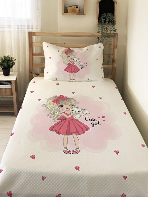 Evmila Prenses Kız Desenli Soft Baskılı Tek Kişilik 160x220 Cm Pike- Beyaz - S000128687-23173