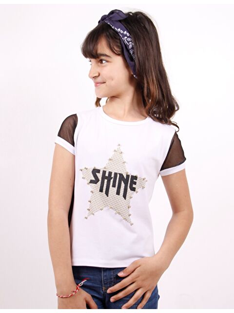 Toontoykids Kız Çocuk Shine Yıldız Baskılı Kol Kısmı Fileli Tişört - S000255044-20063